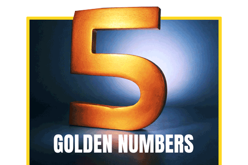 5 golden numbers for real estate and construction industries for marketing planning - a golden 5 in a blue background