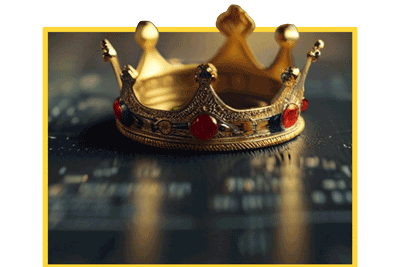 A golden crown sits atop a digital whiteboard, symbolizing the importance of consistency in content creation for reigning supreme in audience engagement.